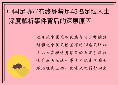 中国足协宣布终身禁足43名足坛人士 深度解析事件背后的深层原因